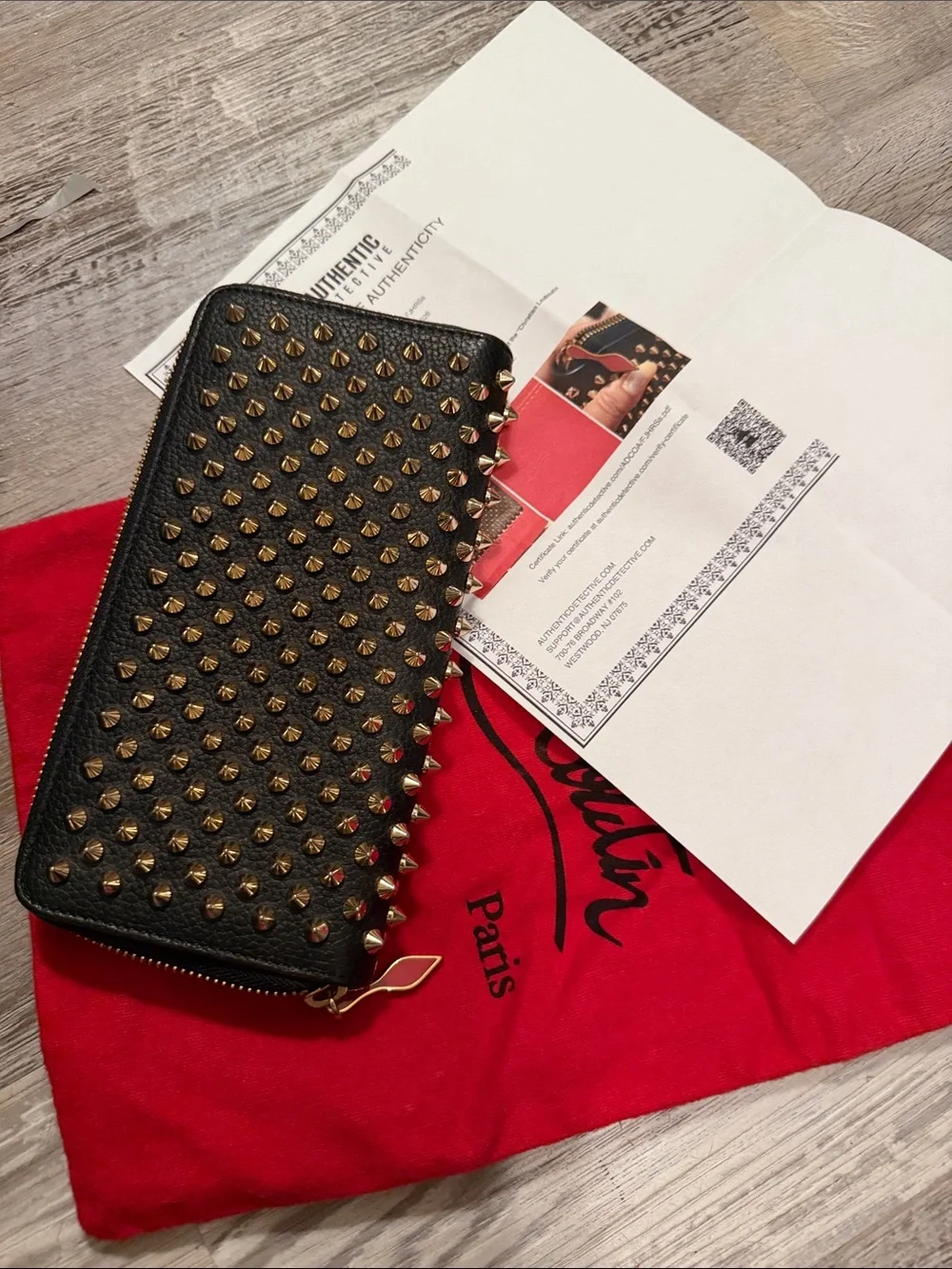 Christian Louboutin Black Money Clip with Gold-Tone Studs